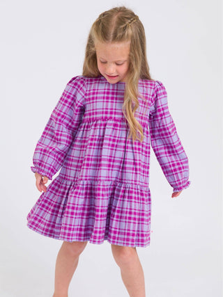 Girls Harper Plaid Woven Long Sleeve Tiered Twirl Dress - Sunny Meadow Boutique