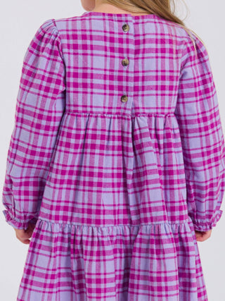 Girls Harper Plaid Woven Long Sleeve Tiered Twirl Dress - Sunny Meadow Boutique