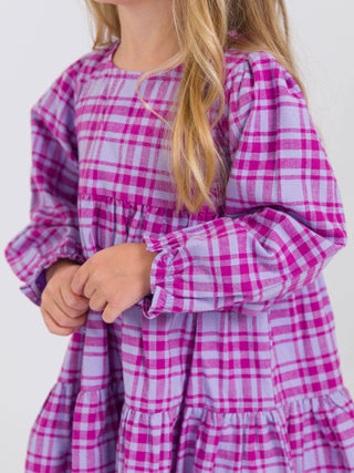 Girls Harper Plaid Woven Long Sleeve Tiered Twirl Dress - Sunny Meadow Boutique
