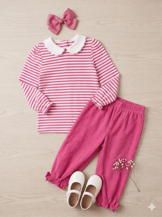 Girls Hot Pink Noelle Corduroy Bow Pants - Sunny Meadow Boutique