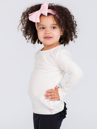 Girls Ivory Knit Long Sleeve Ruffle Sleeve Top - Sunny Meadow Boutique