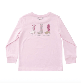 Girls Long Sleeve Cotton T-Shirt in Pink with Cowgirl Boots - Sunny Meadow Boutique