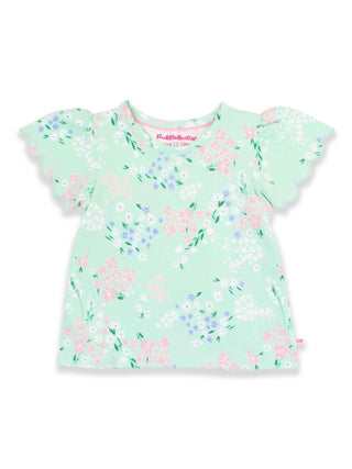 Girls Mint Meadow Floral Knit Short Sleeve Scallop Tee - Sunny Meadow Boutique