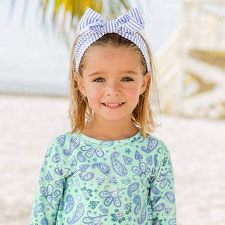 Girls Periwinkle Blue Seersucker Swim Bow Headband - Sunny Meadow Boutique