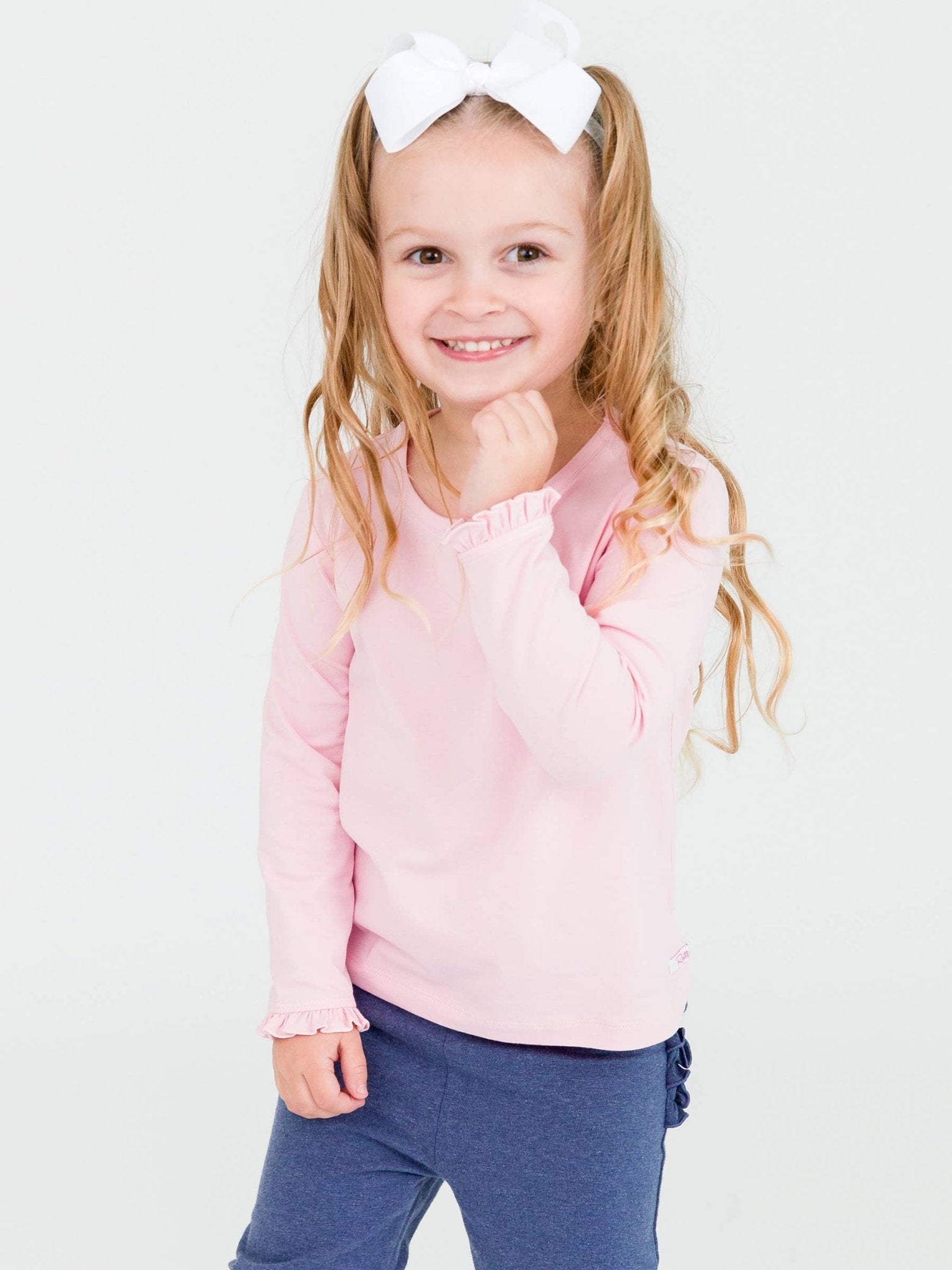 Girls Pink Knit Long Sleeve Ruffle Sleeve Top - Sunny Meadow Boutique