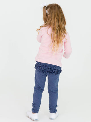 Girls Pink Knit Long Sleeve Ruffle Sleeve Top - Sunny Meadow Boutique