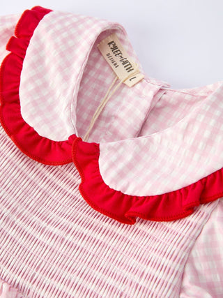Girls' Plaid Smocked Strawberry Applique Dress - Sunny Meadow Boutique