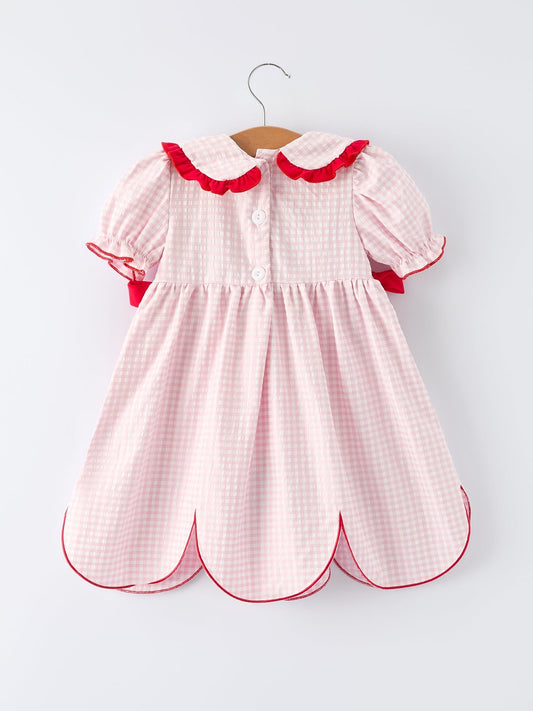 Girls' Plaid Smocked Strawberry Applique Dress - Sunny Meadow Boutique