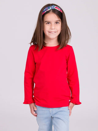 Girls Red Knit Long Sleeve Ruffle Sleeve Top - Sunny Meadow Boutique