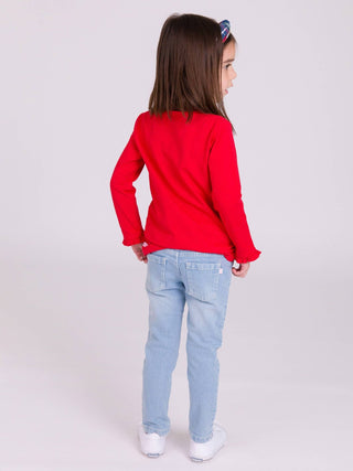 Girls Red Knit Long Sleeve Ruffle Sleeve Top - Sunny Meadow Boutique