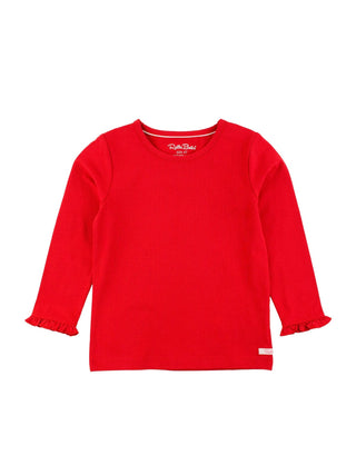 Girls Red Knit Long Sleeve Ruffle Sleeve Top - Sunny Meadow Boutique