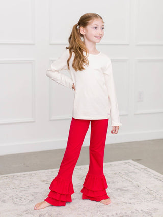 Girls Red Ruffle Flare Pants - Sunny Meadow Boutique