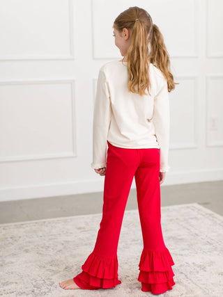 Girls Red Ruffle Flare Pants - Sunny Meadow Boutique