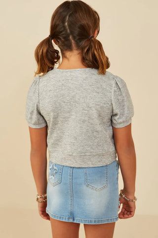 Girls Ribbon Detailed Short Sleeve Knit Open Top - Sunny Meadow Boutique
