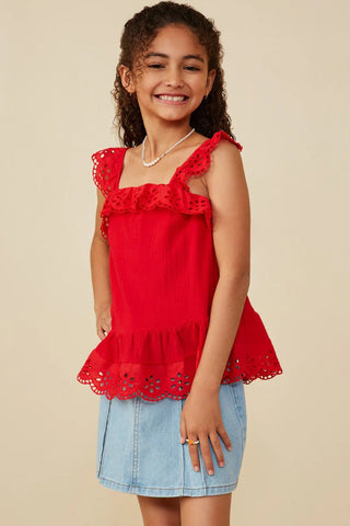 Girls Scalloped Eyelet Ruffle Tank - Sunny Meadow Boutique