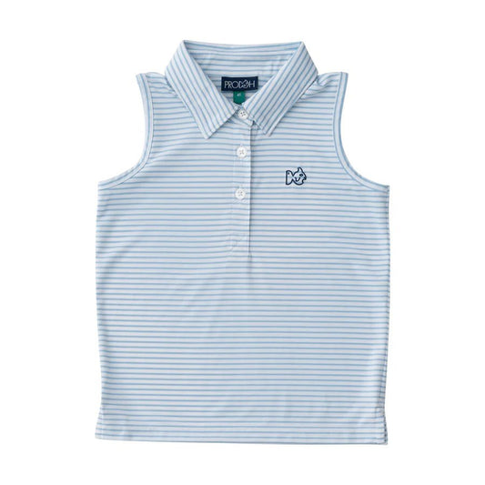 Girls Sleeveless Pro Performance Polo in Clear Sky Stripe - Sunny Meadow Boutique