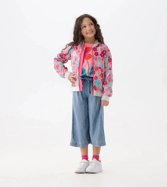 Girls Smokey Blue Wash Cropped Paperbag Pants - Sunny Meadow Boutique