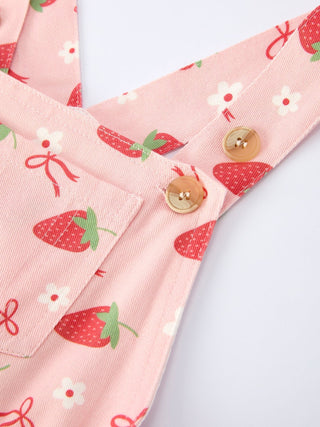 Girls Spring Short - sleeved top + Strawberry Print Overall Dress Set - Sunny Meadow Boutique