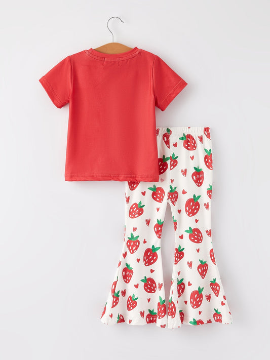 Girls Strawberry Flared Pants Set - Sunny Meadow Boutique