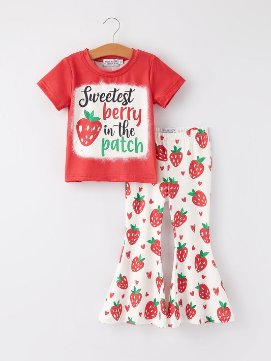 Girls Strawberry Flared Pants Set - Sunny Meadow Boutique