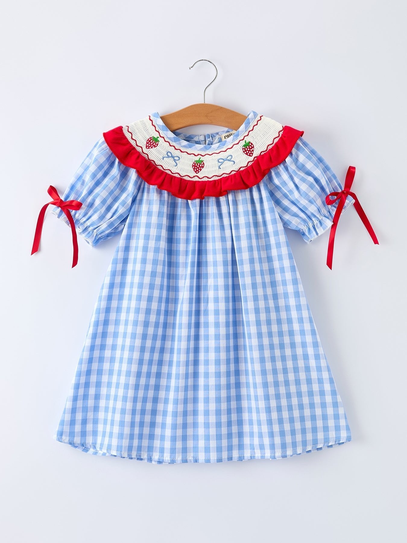 Girls Summer Strawberry Bow Embroidered Smocked Dress - Sunny Meadow Boutique
