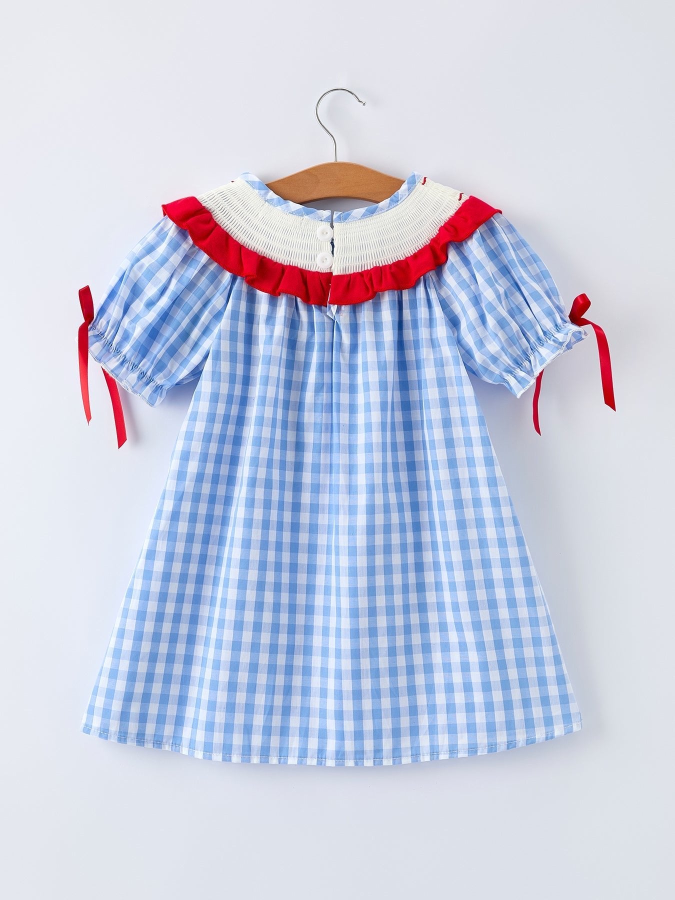 Girls Summer Strawberry Bow Embroidered Smocked Dress - Sunny Meadow Boutique