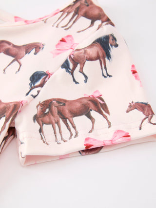 Girls Western Horse Print Twirl Dress Short Sleeve - Sunny Meadow Boutique