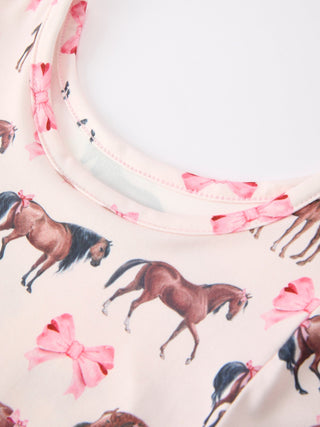 Girls Western Horse Print Twirl Dress Short Sleeve - Sunny Meadow Boutique