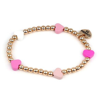 Gold Bead Pink Heart Stretch Bracelet - Sunny Meadow Boutique