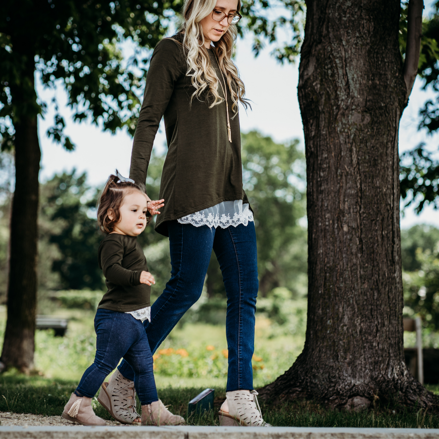 Olive Green Lace Mommy & Me Tops - Women