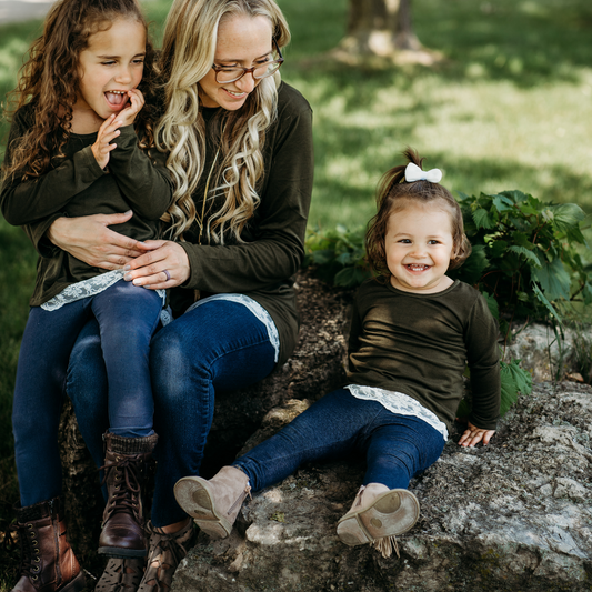 Olive Green Lace Mommy & Me Tops - Women