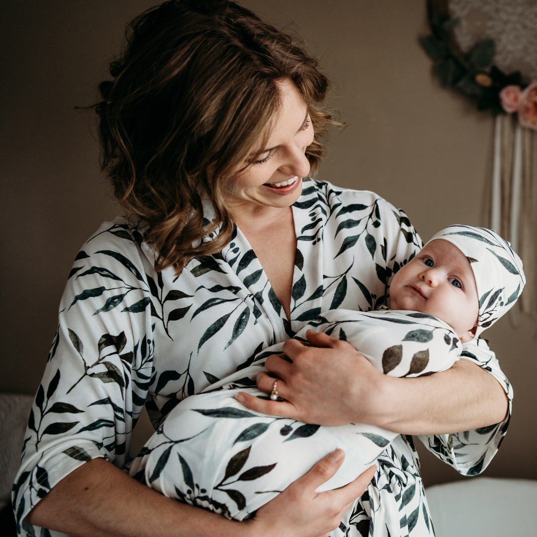 Leafy Vine Green Maternity Delivery Gown & Leafy Vine Swaddle