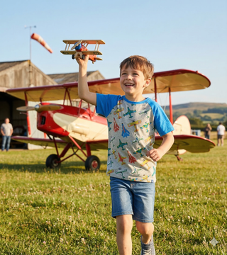 Hatley Boys Vintage Aircrafts Raglan T-Shirt - Grey & Blue - Sunny Meadow Boutique