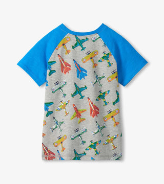 Hatley Boys Vintage Aircrafts Raglan T-Shirt - Grey & Blue - Sunny Meadow Boutique
