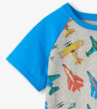 Hatley Boys Vintage Aircrafts Raglan T-Shirt - Grey & Blue - Sunny Meadow Boutique