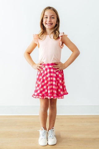 Hot Pink Gingham Ruffle Twirl Skort - Sunny Meadow Boutique