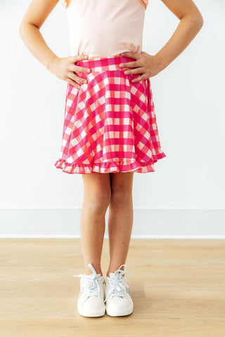 Hot Pink Gingham Ruffle Twirl Skort - Sunny Meadow Boutique