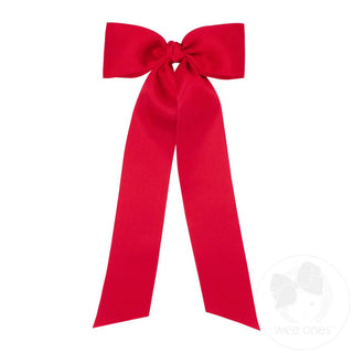 King French Satin Hair Bowtie with Knot Wrap and Streamer Tails - Sunny Meadow Boutique