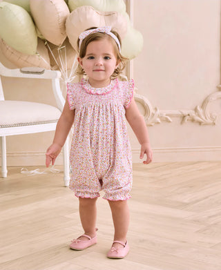 Kissy Kissy Blossoming Bows Floral Short Smocked Playsuit