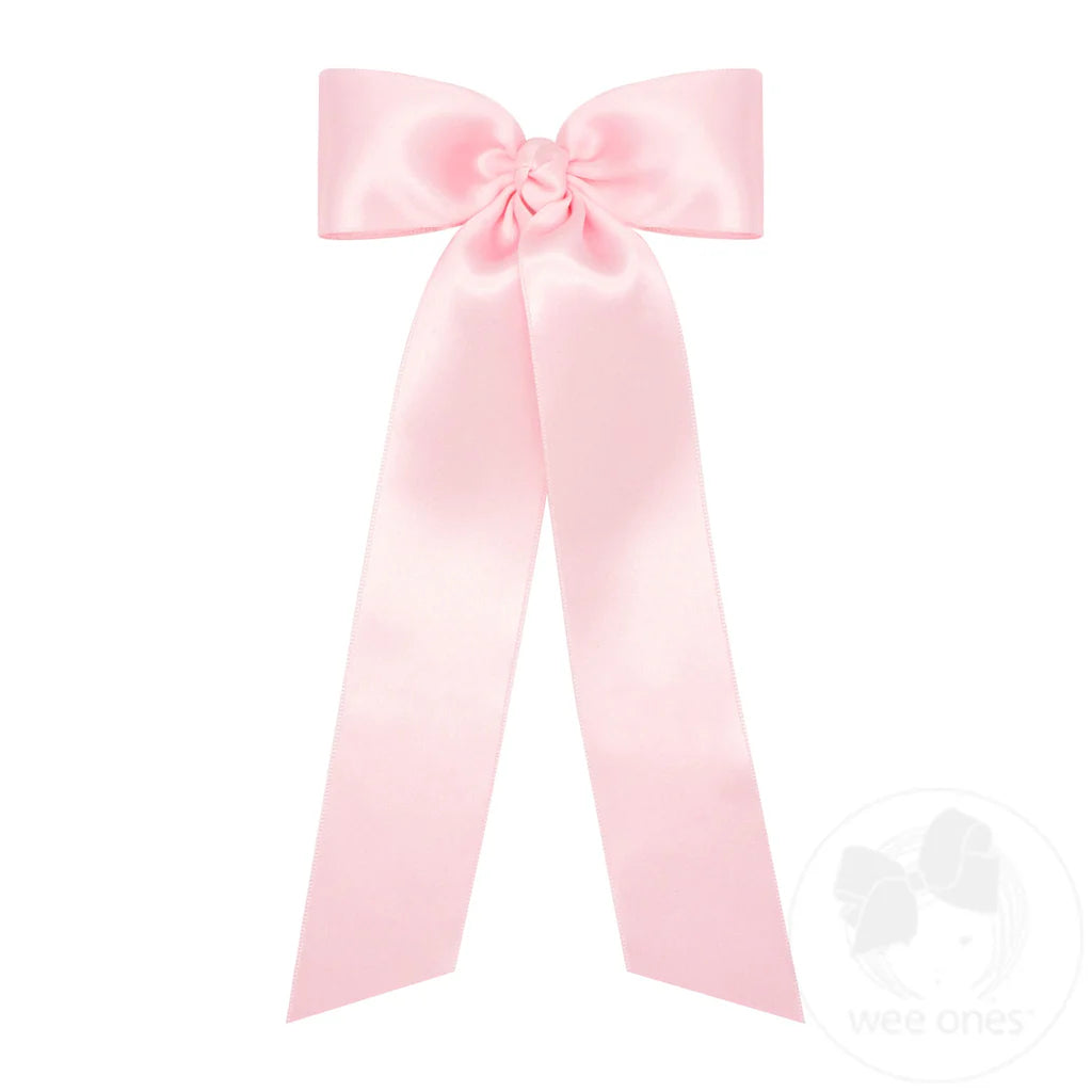 King French Satin Hair Bowtie with Knot Wrap and Streamer Tails