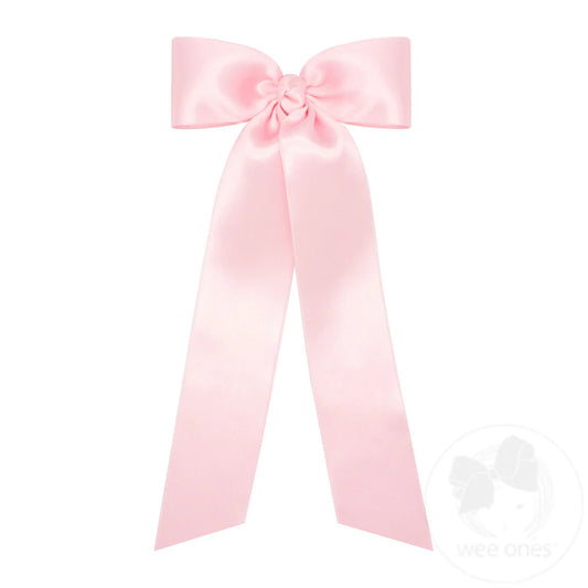 King French Satin Hair Bowtie with Knot Wrap and Streamer Tails