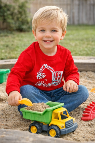 Long - Sleeve Red Excavator T-Shirt - Sunny Meadow Boutique