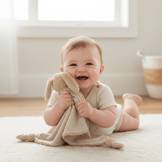 Mary Meyer Nibbles Bunny Character Blankie – Soft Plush Security Blanket - Tan - Sunny Meadow Boutique