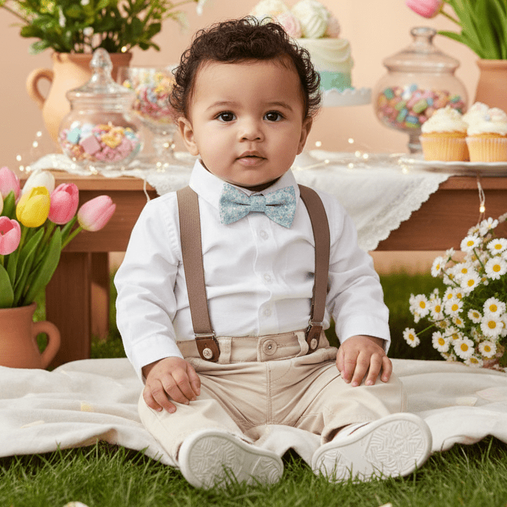 Mayoral Baby Boy Suspender Pants – Riviera Blue & Dune Beige - Sunny Meadow Boutique