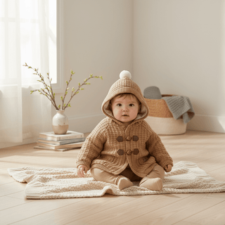 Mayoral Newborn Boys Lined Hooded Knit Cardigan - Toffee - Sunny Meadow Boutique