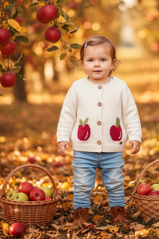 Mayoral Newborn Girl Knit Apple Cardigan – Ceramic White - Sunny Meadow Boutique