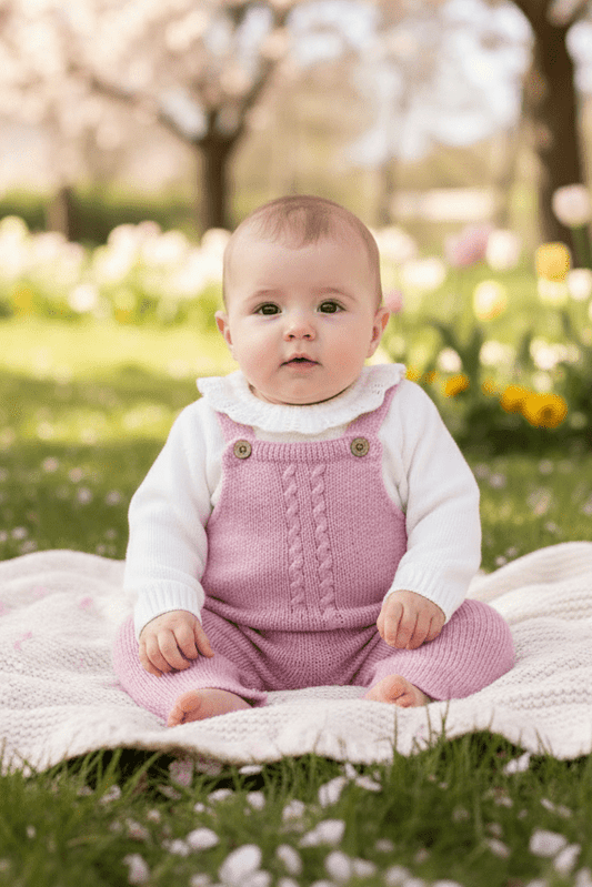 Mayoral Newborn Girl Knit Dungaree & Sweater Set in Heather Orchid - Sunny Meadow Boutique