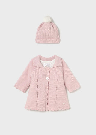 Mayoral Newborn Girl Pink Knit Coat and Hat Set - Sunny Meadow Boutique