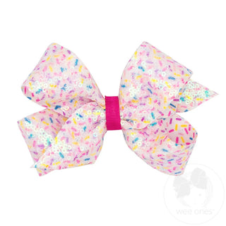 Medium Colorful Confetti Printed Sequin Grosgrain Hair Bow - Sunny Meadow Boutique