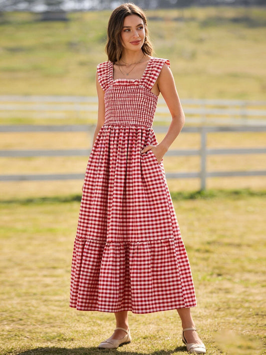 Mommy & Me Adult Dress – Red Plaid Sleeveless Outfit for Party - Sunny Meadow Boutique